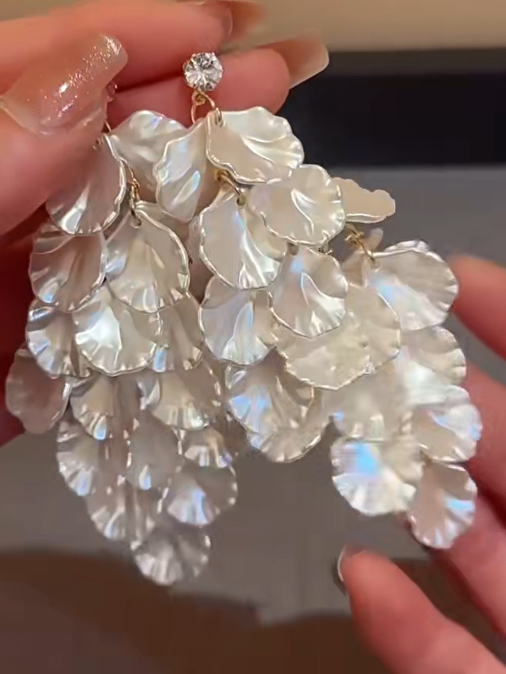 Pearl White Petal Chandelier Earrings - Picture 4 of 4